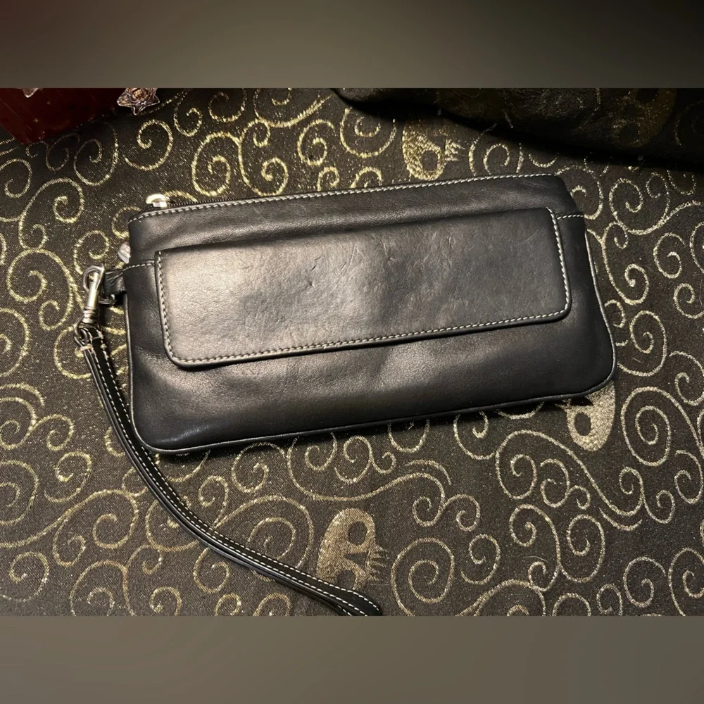 Tignanello Black Leather Clutch Wristlet